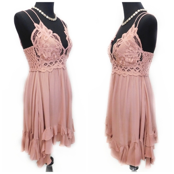 FREE PEOPLE Summer Antique Rose Crochet & Lace Bodice Party Dress - Picture 6 of 7